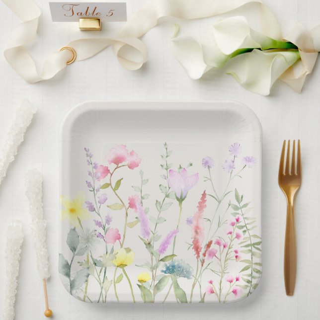Watercolor Goose Wildflower Baby Shower Paper Plates (Wedding)