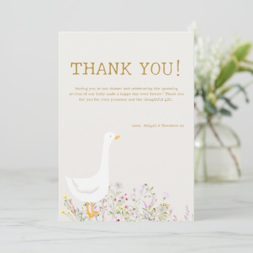 Watercolor Goose Wildflower Baby Shower Thank You Card