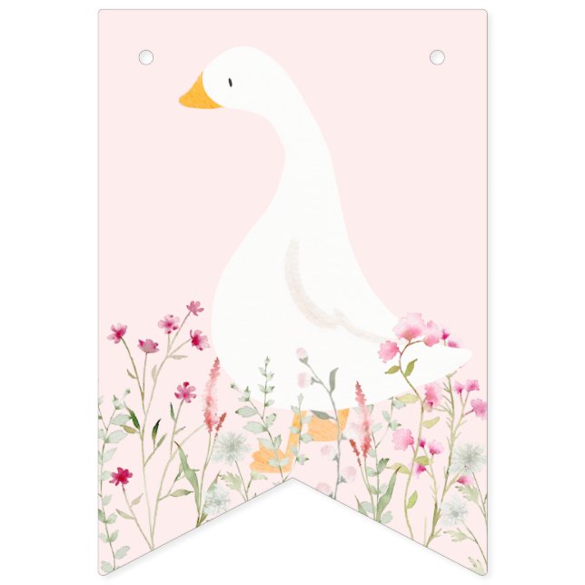 Watercolor Goose Wildflower Twins Baby Shower Bunting Flags (Fourth Flag)