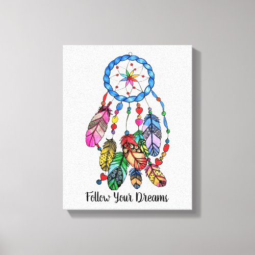 Watercolor gorgeous rainbow dream catcher canvas print