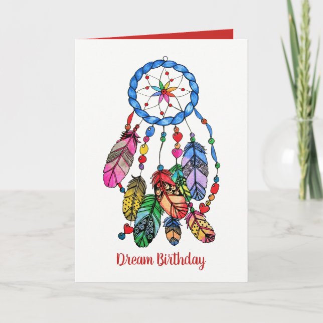 Watercolor gorgeous rainbow dream catcher card (Front)