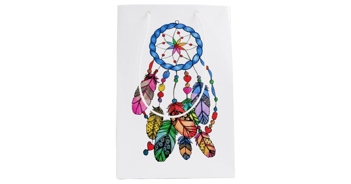 Watercolor Gorgeous Rainbow Dream Catcher Medium Gift Bag Zazzle Com