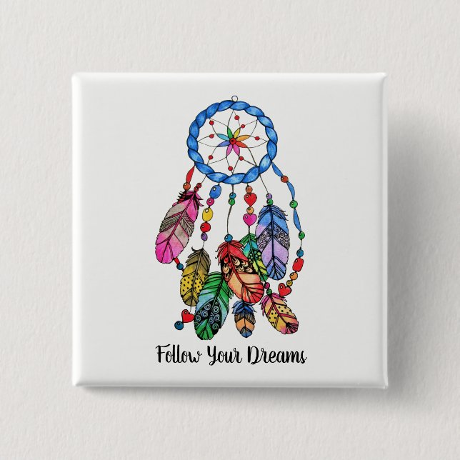 Watercolor gorgeous rainbow dream catcher pinback button (Front)