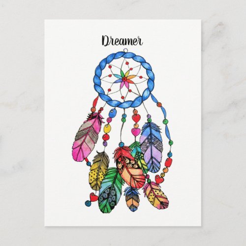 Watercolor gorgeous rainbow dream catcher postcard