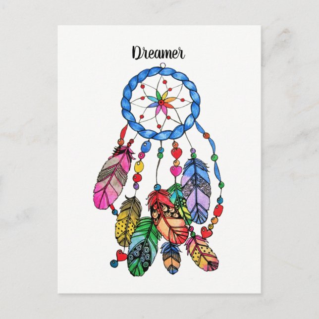 Watercolor gorgeous rainbow dream catcher postcard (Front)