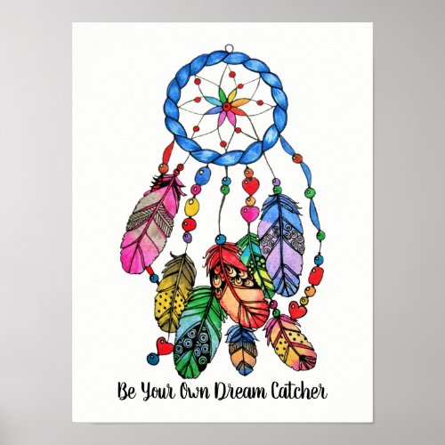 Watercolor gorgeous rainbow dream catcher poster