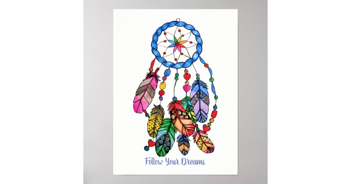 Watercolor gorgeous rainbow dream catcher poster | Zazzle