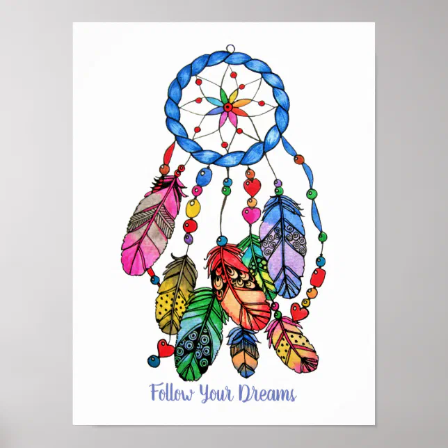Watercolor gorgeous rainbow dream catcher poster | Zazzle