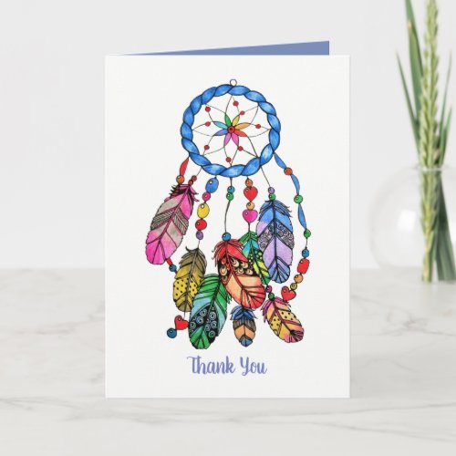 Watercolor gorgeous rainbow dream catcher thank you card