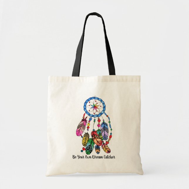 Watercolor gorgeous rainbow dream catcher tote bag (Front)