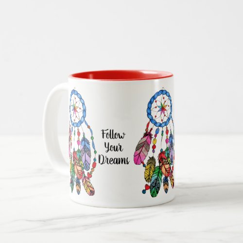 Watercolor gorgeous rainbow dream catcher Two_Tone coffee mug