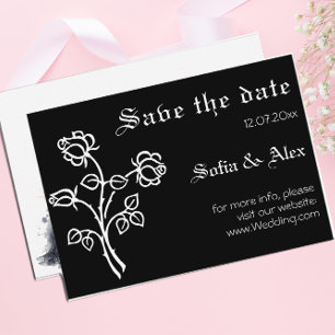 Watercolor goth black dress wedding save the date  enclosure card