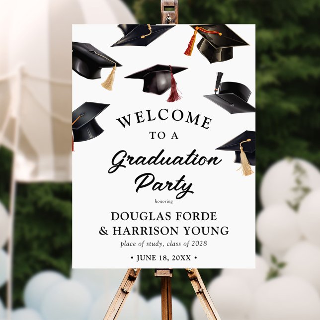 Watercolor Grad Cap Double Graduation Party Foam Board (Creator Uploaded)