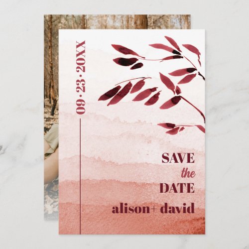 Watercolor gradient and branch Japandi photo Save The Date