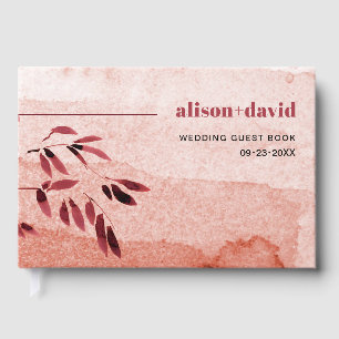 Watercolor gradient and branch Japandi wedding Guest Book