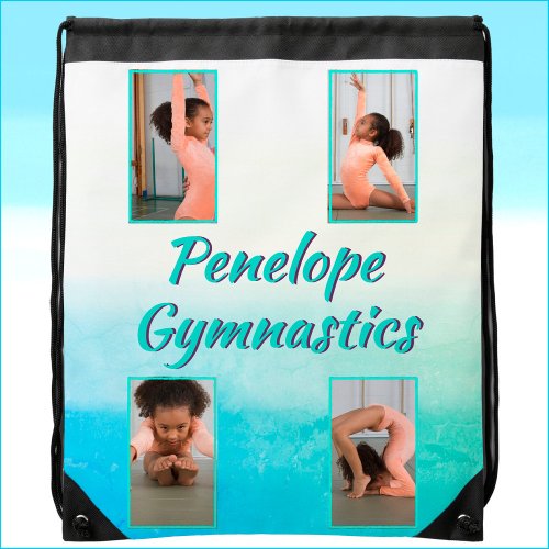 Watercolor Gradient Custom Name Sport  Photo    Drawstring Bag