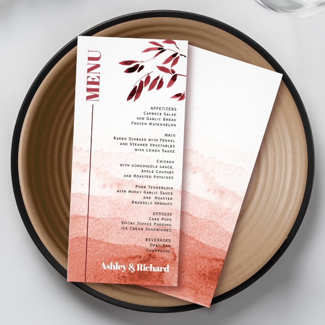 Watercolor gradient Japandi wedding menu card (Creator Uploaded)