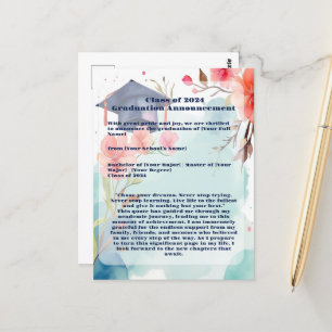 Watercolor Graduation Announcement Postcard