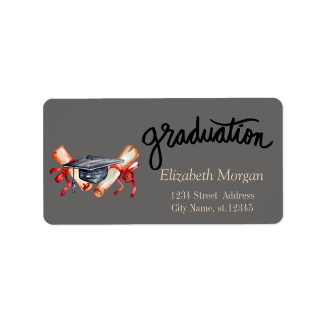 Watercolor Graduation Cap,Diploma Label (Front)
