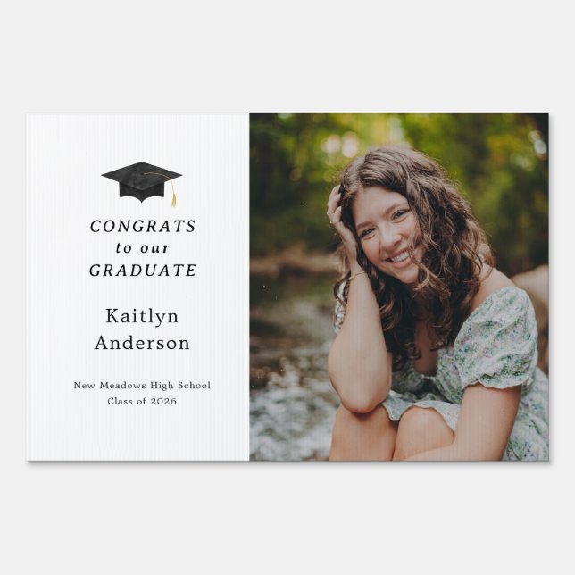 Watercolor Graduation Cap Photo Grad Yard Sign (Front)