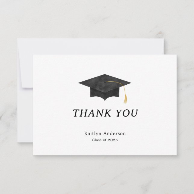 Watercolor Graduation Cap Thank You Card (Front)