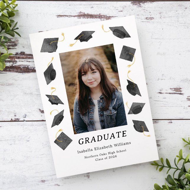 Watercolor Graduation Caps Grad Party Invitation (Creator Uploaded)