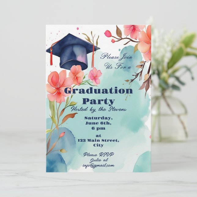 Watercolor Graduation Celebration Invitation (Standing Front)