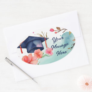 Watercolor Graduation Celebration  Oval Sticker