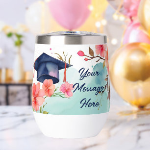 Watercolor Graduation Celebration Thermal Wine Tumbler