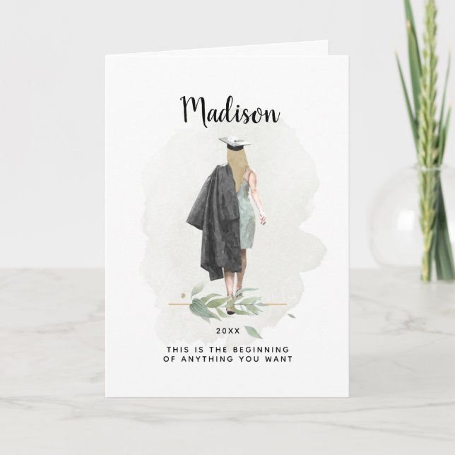 Watercolor Graduation Girl Inspirational Quote Card (Front)