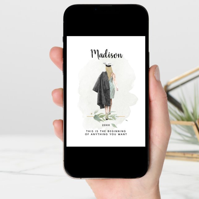 Watercolor Graduation Girl Inspirational Quote Card (Front Digital)