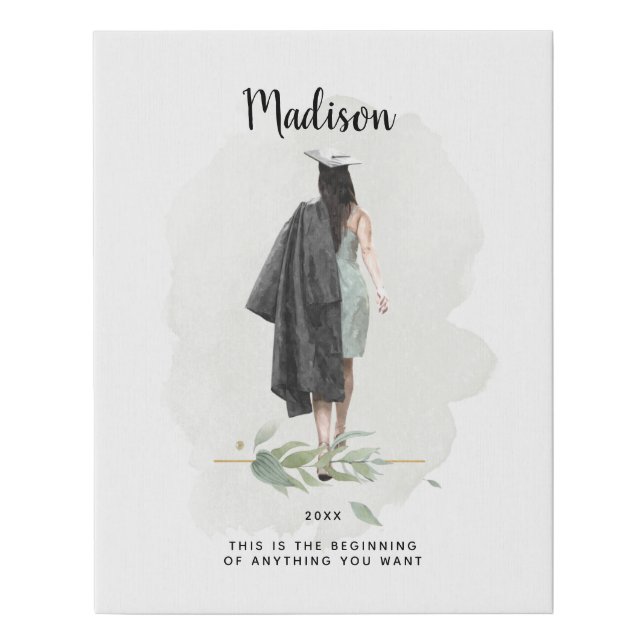 Watercolor Graduation Girl Inspirational Quote Pos Faux Canvas Print (Front)