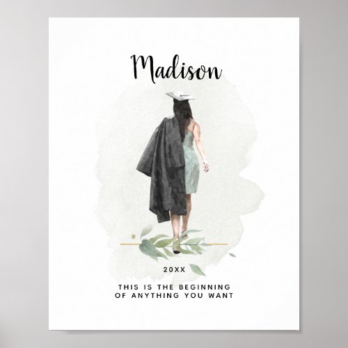 Watercolor Graduation Girl Inspirational Quote Poster