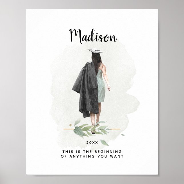 Watercolor Graduation Girl Inspirational Quote Poster (Front)
