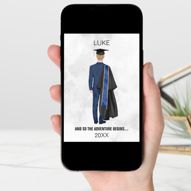 Watercolor Graduation Gown & Cap Card Man (Front Digital)