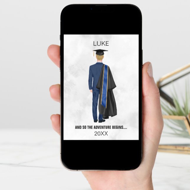 Watercolor Graduation Gown & Cap Card Man (Front Digital)