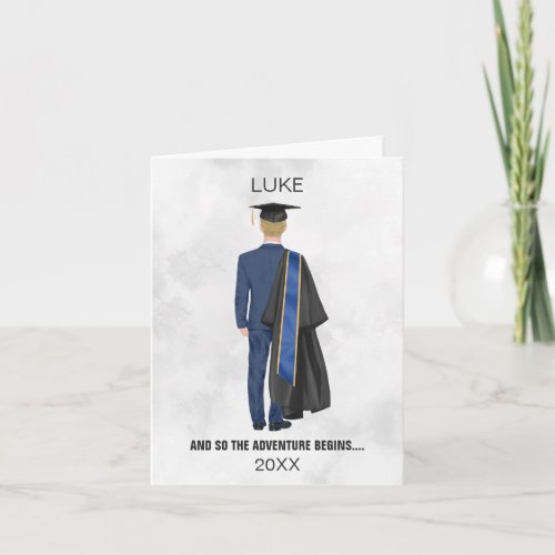 Watercolor Graduation Gown  Cap Card Man