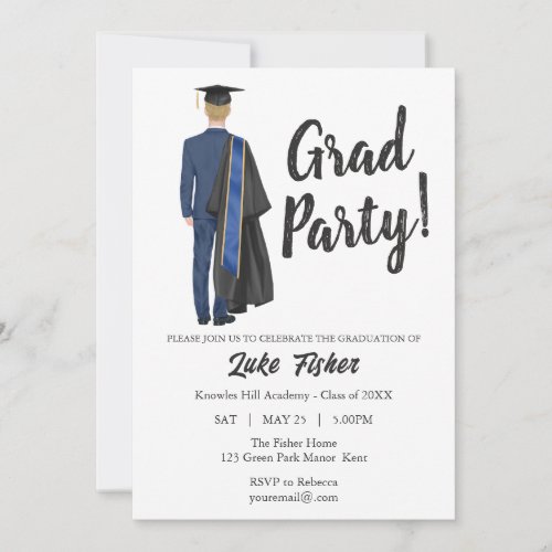 Watercolor Graduation Gown  Cap Invitation 