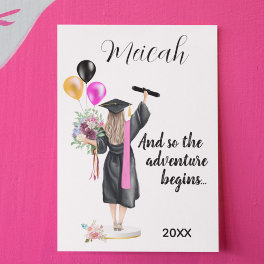 Watercolor Graduation Modern Trendy Girl Card