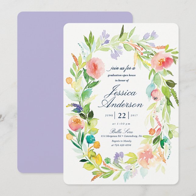 Watercolor Graduation Open House Invitation (Front/Back)