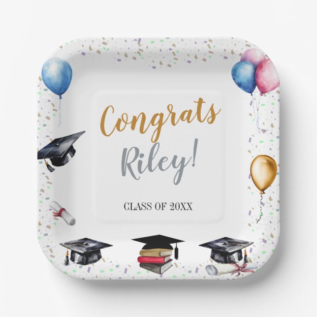 Watercolor Graduation Party Paper Plates (Front)