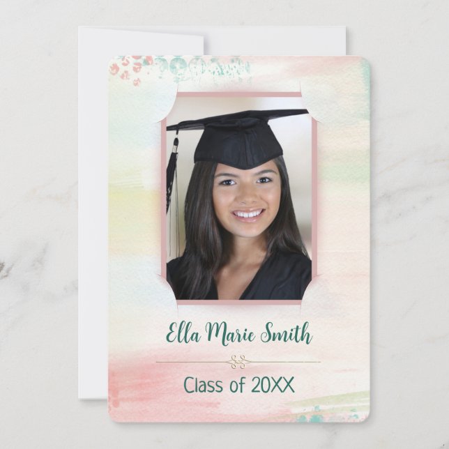 Watercolor Graduation Photo Frame Invitation (Front)