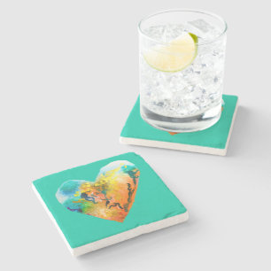 Watercolor graffiti heart stone coaster