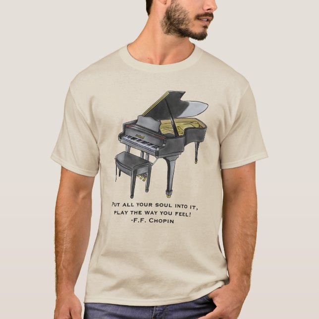 Watercolor Grand Piano  Illustration Chopin Quote  T-Shirt (Front)