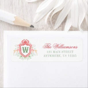 Watercolor Grandmillennial Reindeer Monogram Crest Label