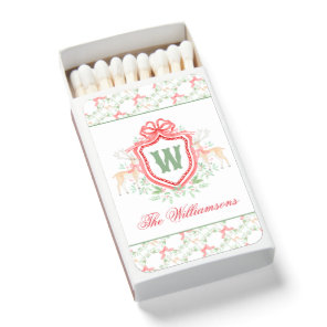 Watercolor Grandmillennial Reindeer Monogram Crest Matchboxes