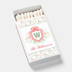 Watercolor Grandmillennial Reindeer Monogram Crest Matchboxes