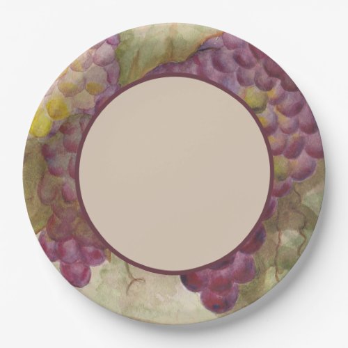 watercolor grape cluster Wine country  Paper Plates
