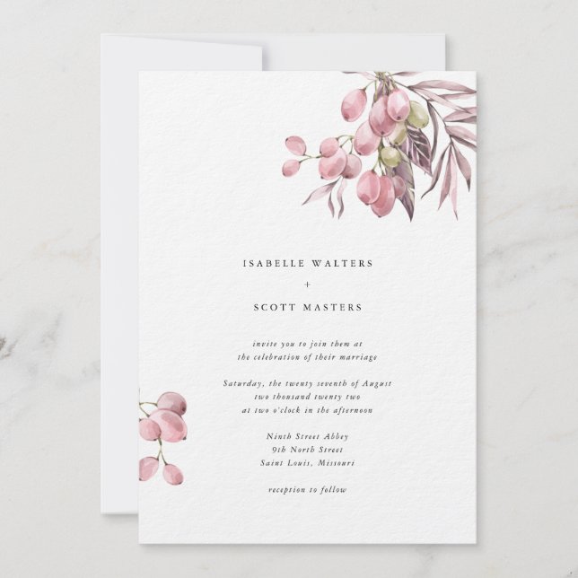 Watercolor Grape Vine Wedding Invitation (Front)