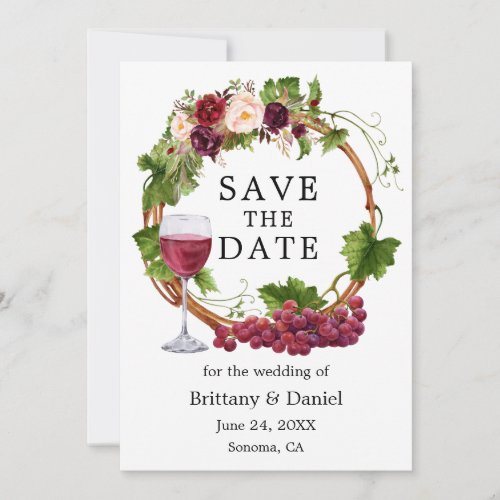 Watercolor Grape Vines Floral Wood Wreath Save The Date